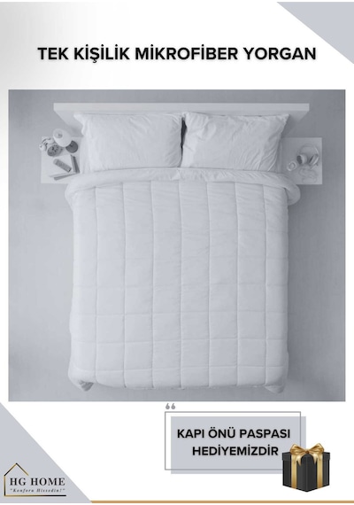 Tek Kişilik Pamuklu Microfiber Yorgan Beyaz