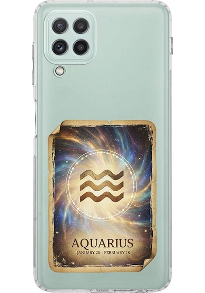 Samsung Galaxy A22 İle Uyumlu Burç Kartları Kova Tasarımlı Şeffaf Silikon Kılıf Şeffaf