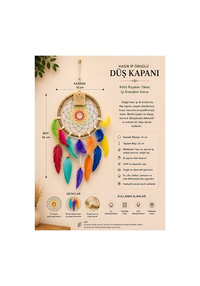 Hasır İp Örgülü Gökkuşağı Düş Kapanı 16 Cm - El Yapımı