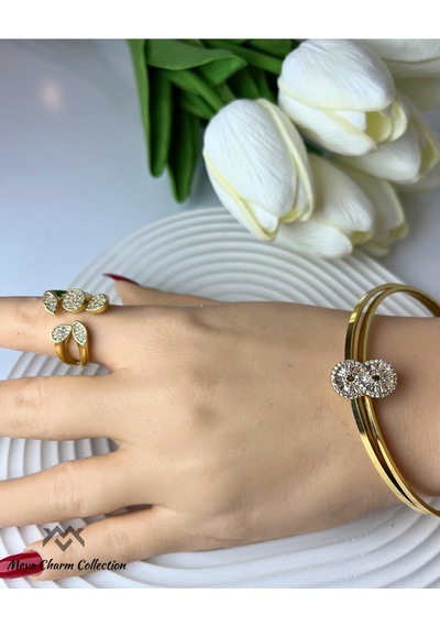 Sonsuzluk Figürlü Zirkon Baget Taşlı Çelik Ajda Charmı / Kolye Ucu Gold