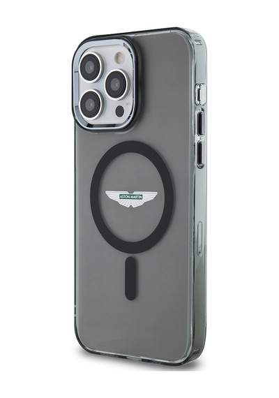 Apple Uyumlu iPhone 14 Pro Max Kılıf Aston Martin Lisanslı Magsafe Baskı Logolu Metal Düğmeli Kapak Siyah