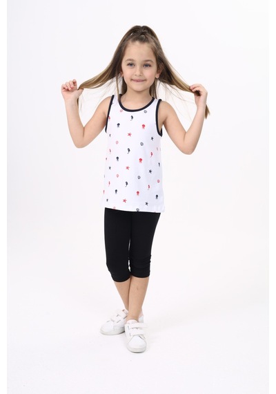 Toontoy Kız Çocuk Baskılı Bisiklet Yaka Basic Atlet Beyaz