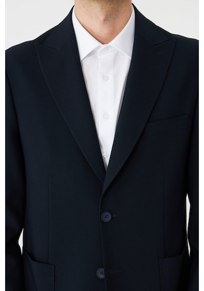 Lacivert Modern Slim Fit Düz Kumaş Klasik Kesim Takım Elbise Laci