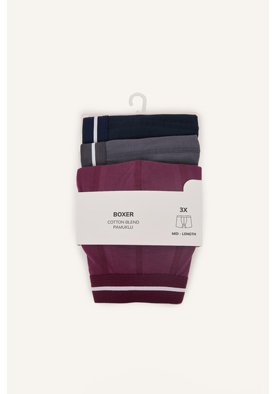 Defacto Regular Fit Çizgili Beli Lastikli 3lü Boxer Paketi I1735ax26aupr102 Mor-pr102