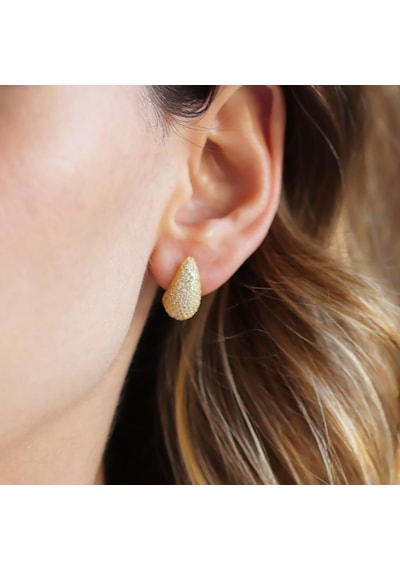 Bottega Mini Damla Taşlı Gold Kaplama Gümüş Küpe Gümüş