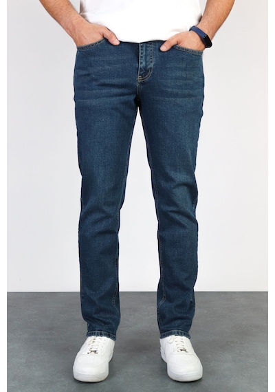 Erkek Okyanus Mavisi Regular Fit Boru Paça Esnek Likralı Denim Jeans Kot Pantolon HLTHE001976 Mavi