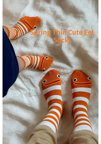 Hitit Socks 4 Çift Sevimli Yılan Balığı Desenli Ve Çizgili Uz... Çok Renkli