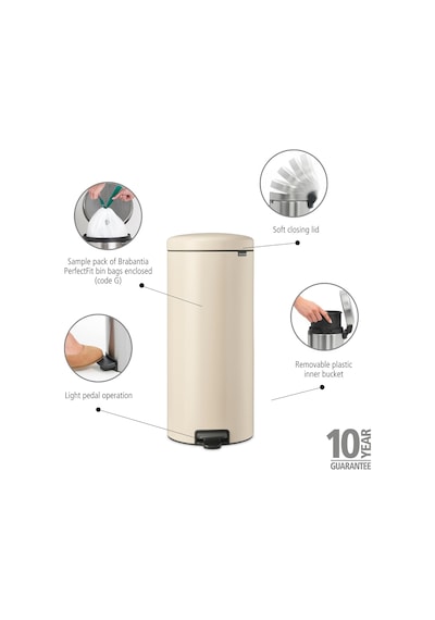 Ayrex Brabantia - Newıcon Pedallı Çöp Kovası 30 L Mutfak İçin Büyük Çöp Kutusu Yumuşak Kapanan Kapak Diğer