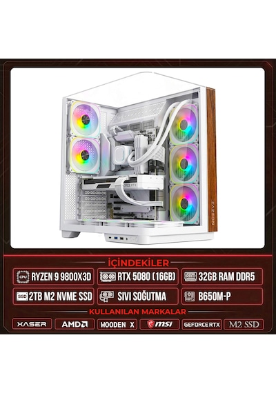 Xaser Wooden X220 R7-9800X3D 32 GB 2 TB M.2 NVMe SSD 16 GB RTX5080 Free Dos Masaüstü Oyuncu Bilgisayarı