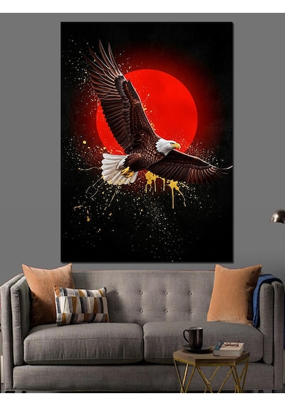 Karizma Tablo Kırmızı Güneş Ve Kartal Dekoratif Kanvas - Mdf Ahşap Tablo