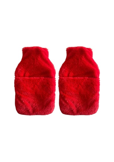Sıcak Su Torbası 2 Adet,cepli Kırmızı Peluş Termofor 32,5x17,5cm 1500 Ml Çok Renkli