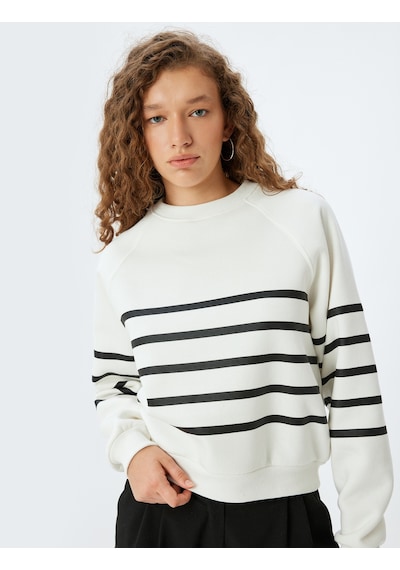 Koton Bisiklet Yaka Sweatshirt Uzun Kollu Rahat Kalıp Siyah Çizgili 5wal10190ık Siyah