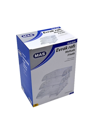 Mas 829 Evrak Rafı 3 Katlı Mafsallı Set Şeffaf N11.236