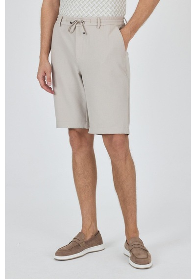 İmza Bej Düz Esnek Gabardin Casual Şort 1016250150 Bej