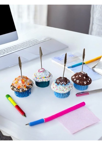 4'lü Mavi Tonları Cupcake Muffin Çikolata Kremşanti Süslü Hediyelik Ofis Masası Tutacak Renkli