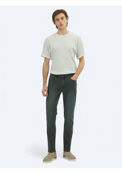 Kip Koyu Yeşil Slim Fit Denim Pamuk Karışımlı Pantolon Koyu Yeşil