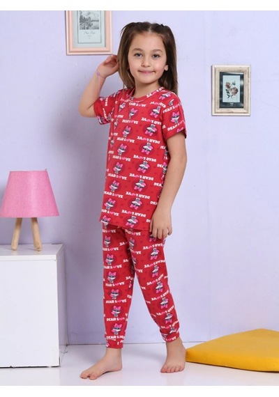Elmas Kids Kız Çocuk Yazlık Şortlu Takım Tavşan Elm-1073 Kırmızı