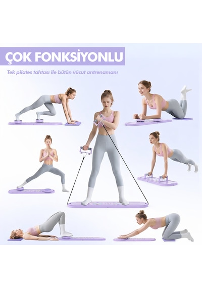 Çok Fonksiyonlu Pilates Fitness Tahtası Direnç Bant Ev Core Karın Kol Sırt Güçlendirme Egzersiz Mor Renk Çorap Hediye