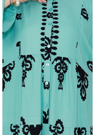 Sevitli Hakim Yaka Robalı Viscon Elbise-mint Yeşili-4047 - Mint Yeşili