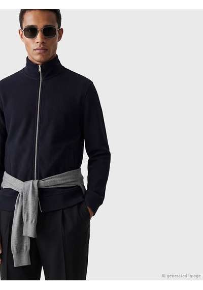 Lcw Vision Lacivert Dik Yaka Erkek Fermuarlı Sweatshirt