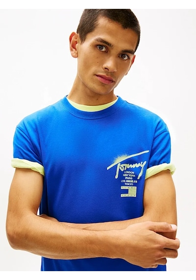 Tommy Hilfiger Tjm Reg Cıty Sıgn Ss Tee Ext Erkek Mavi T-shirt - Dm0dm22553