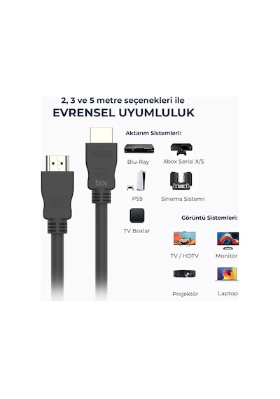 Bix 18 Gbps Veri Aktarım Destekli HDMI 2.0 Kablo 2 M