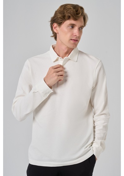 Morven Erkek Ekru Pamuk Trend Ağaç Kabuğu Desen Dinamik Fit Polo Yaka Sweat-shirt 26ms063001454 Ekru