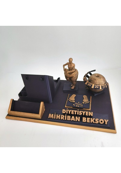 Kişiye Özel Diyetisyen Masa İsimliği Ve Kartvizitlik Gold - Siyah