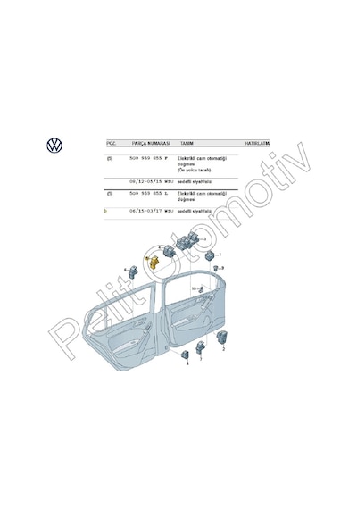 Volkswagen Sağ Ön Arka Tekli Cam Düğmesi 5g0959855f 5g0959855l