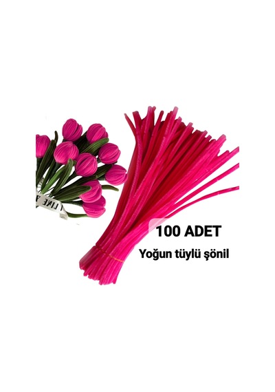 100 Adet Fuşya Şönil, Çiçek Yapımına Uygun Tüylü Tel, 30 Cm 6 Mm