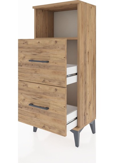 Arges Komodin Tek Raflı 2 Çekmeceli 44x30x106 Çam-çam Çam