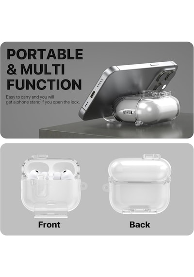 Apple Uyumlu AirPods Pro 3. Nesil İle Kılıf Standlı Kilitli Tpu Premium Matte Trip Case Şeffaf