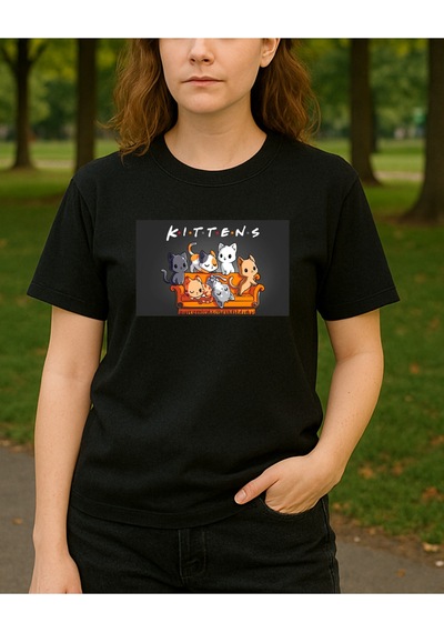 Hugo Boss Kittens Baskılı T-shirt Siyah