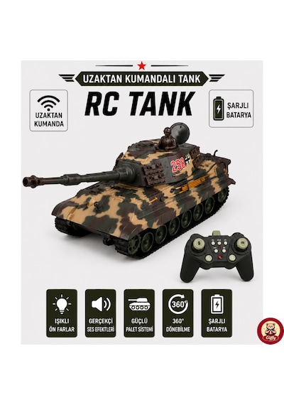 Oyuncak Uzaktan Kumandalı Tank Leopard Model Alman Tankı Sesli Led Işıklı Müzikli Ses Ve Atış Efektli Şarjlı Göndesi 360 Dönen Rc Tank 1:20 Ölçek 38 Cm Kahverengi
