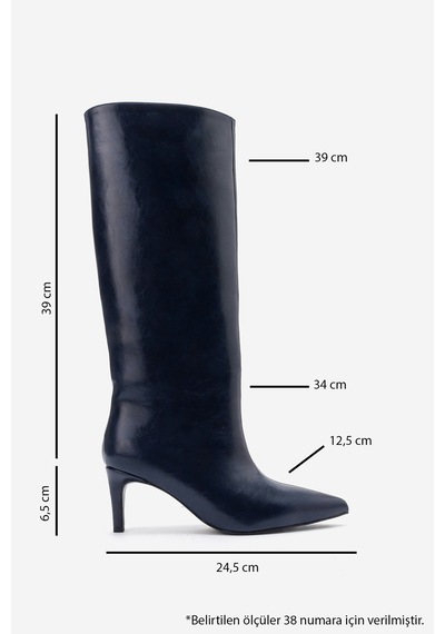 Luvi Shoes Camila Lacivert Cilt Kadın Topuklu Çizme