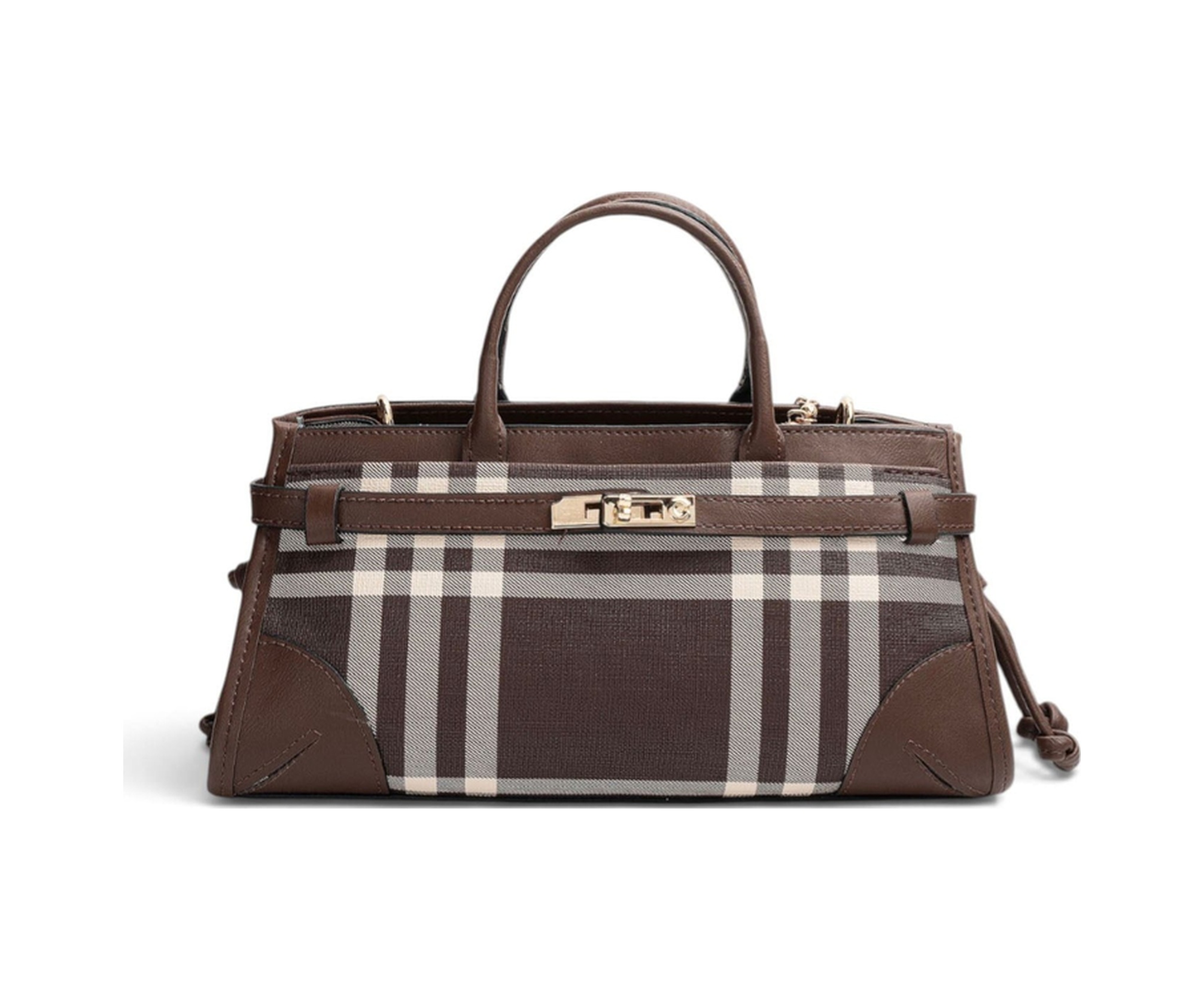 Silver & Polo Silver Polo Kahve - Kahve Çizgili Ekose Kadın El Çantası Sp1260 Kahverengi