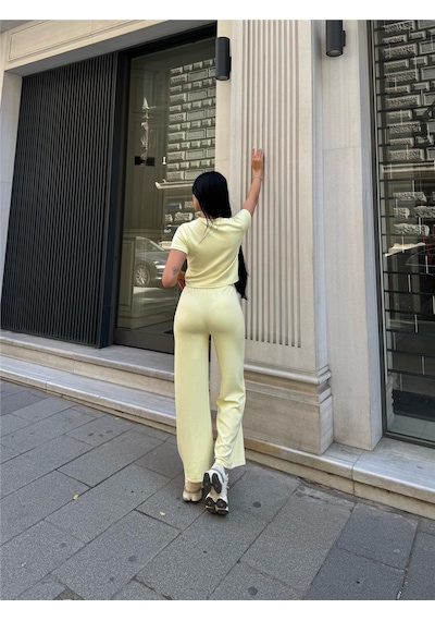 WeShaya Sarı Modal Doku Elastan Palazzo Takım Sarı