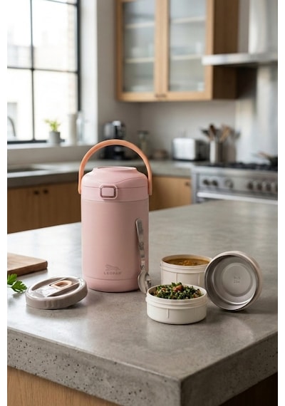 Cooker Leopar 2 Litre Kaşıklı Yemek Termosu Yk1412 Pembe