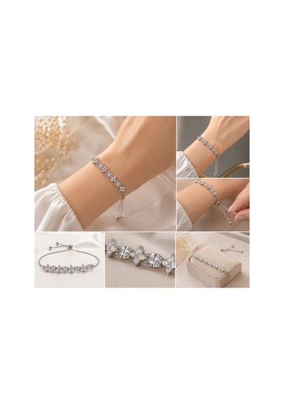 Zirkon Taşlı Asansörlü Kadın Bilekliği Her Bileğe Uyum Sağlar Gümüş - 913020463 Gümüş