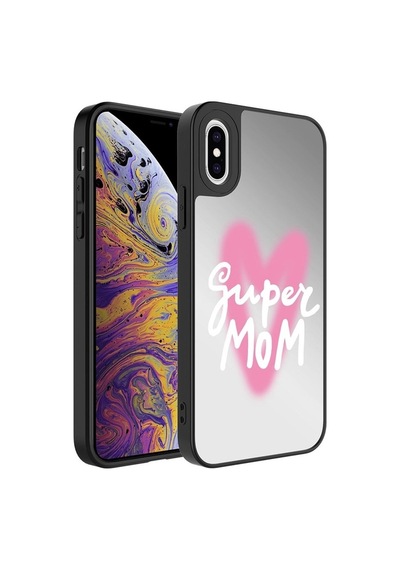 Apple Uyumlu iPhone Xs 5.8 Kılıf Aynalı Desenli Kamera Korumalı Parlak Zore Mirror Kapak Süper Anne