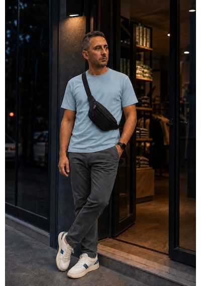 Modi Green Unisex Regular Fit Süprem Sıfır Yaka Kısa Kollu Tişört - Bebek Mavisi