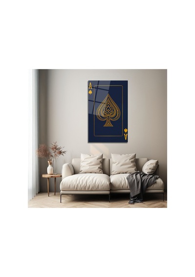Altın Varaklı İskambil Ası Tasarımlı Modern Tablo Lacivert Dekoratif Cam Tablo Modern Dekorasyon Temalı Dekoratif Duvar Tablosu, Salon, Ev Ve Ofis Dekoru,
