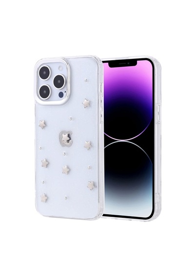 Apple Uyumlu iPhone 14 Pro Max Telefon Kılıfı Şeffaf Simli Tasarım Kapak Fiyonk, Kiraz, Yıldız, Lale Desenl