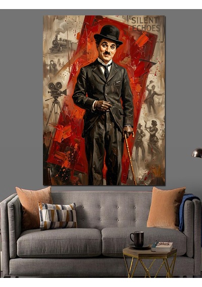 Charlie Chaplin Klasik Sinema Portresi Dekoratif Kanvas - Mdf Ahşap Tablo