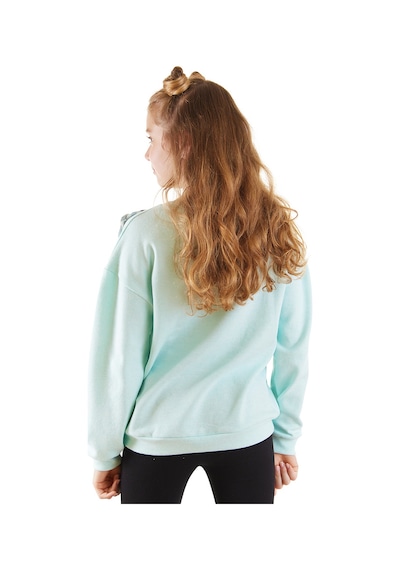Denokids Kız Çocuk Çiçek Desenli Triko Mint Uzun Kollu Sweatshirt 4-10 Yaş