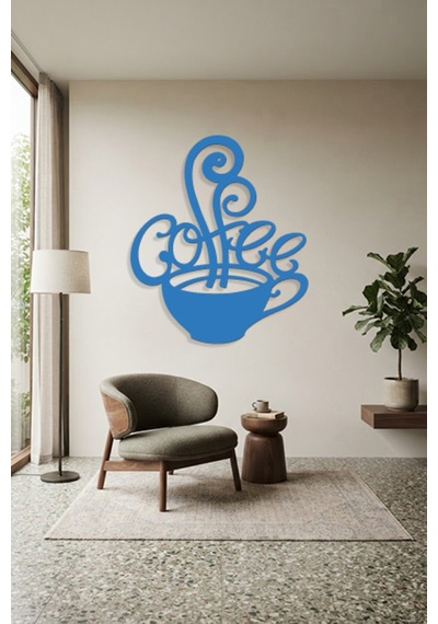Coffee Metal Duvar Tablosu - Duvar Dekoru - Mavi - 42 X 50 Cm