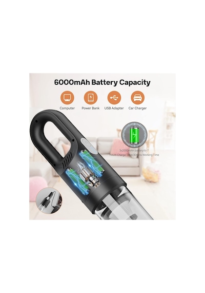 Şarjlı Araç İçi Süpürge Taşınabilir Hafif Ev Ofis Kullanımına Uygun 120w 8000pa Vacuum Cleanner