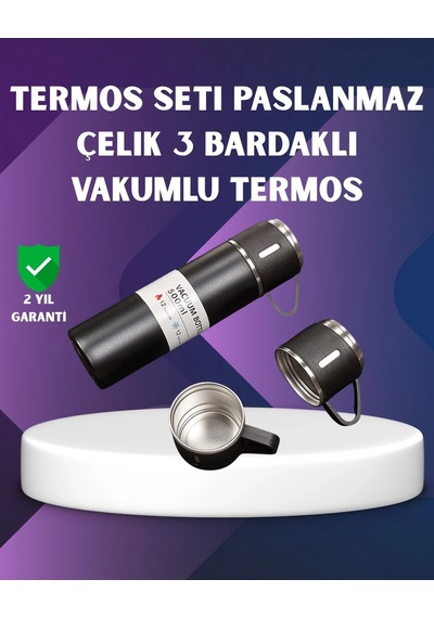 Ceylan Adam Paslanmaz Termos Ve İkili Bardak Seti 6-12 Saat Sıcak/soğuk Tutma Çok Renkli
