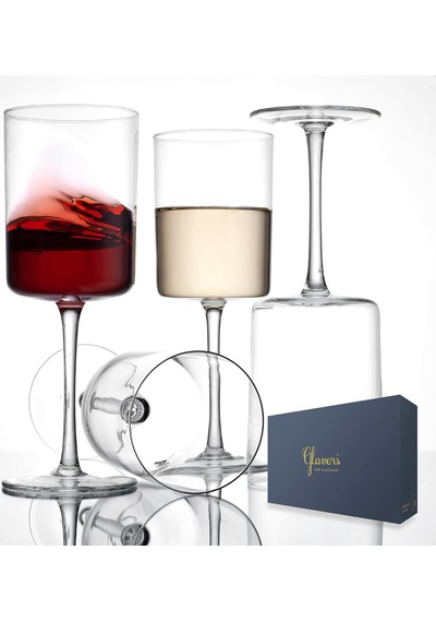 's Kare Şarap Kadehleri 4'lü Set, Kristal Saplı Modern Şarap Kadehleri 16 Oz, Uzun İnce Kenar, Kırmızı Ve Beyaz Diğer
