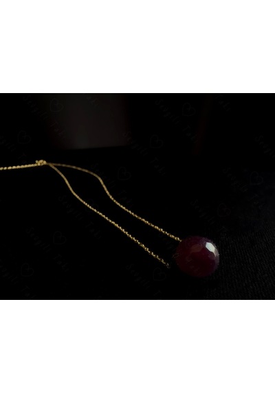 Akik Doğal Taşlı Gold Çelik Kolye -doğa Serisi